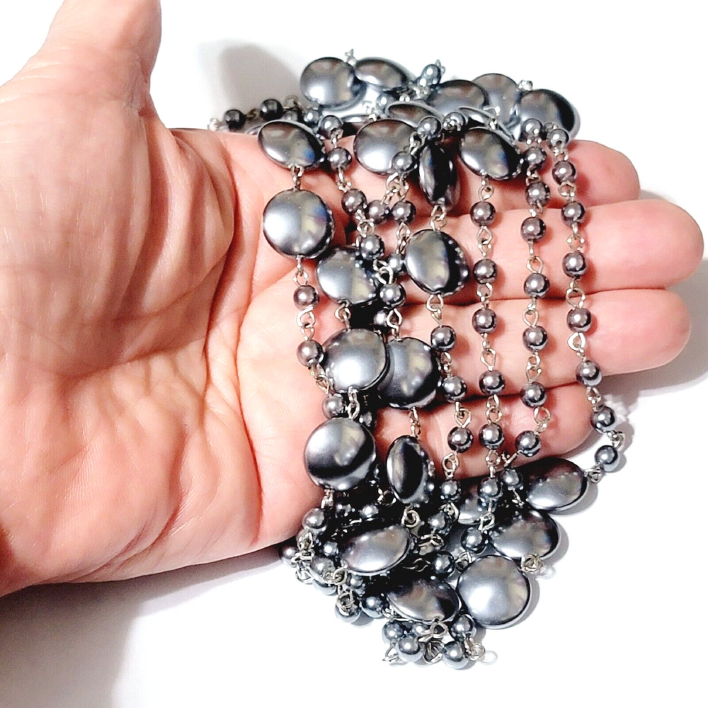 Vintage Gunmetal Gray Station Necklace, 70" Long Versatile Blue blu-002--50 - Picture 3 of 5